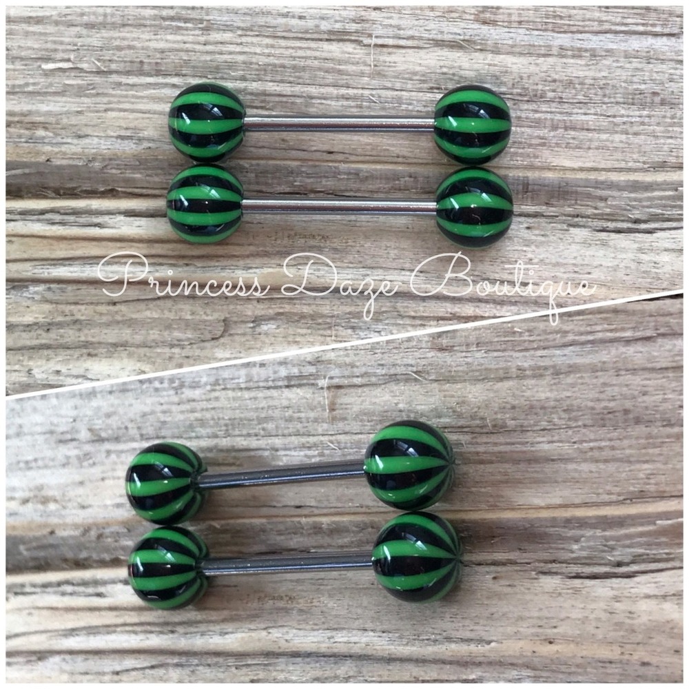 Green Black Striped Nipple Ring Barbell Set Body‎ Jewelry